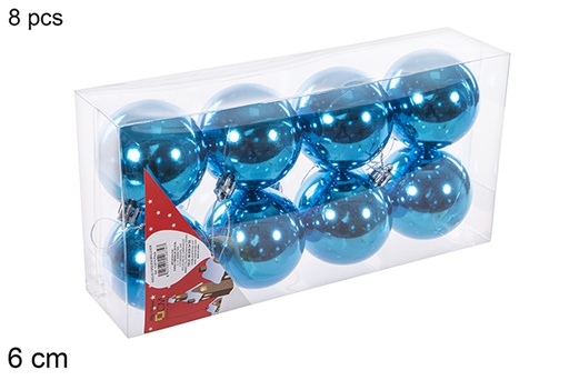 [112674] Pack 8 boules turquoise brillantes 6 cm