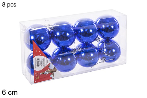 [112675] Pack 8 boules bleues brillantes 6 cm