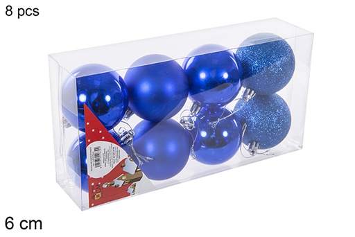 [112679] Pack 8 palline blu lucide/opache/glitterate 6 cm