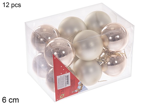 [112692] Pack 12 bolas champanhe brilhantes/foscas 6 cm