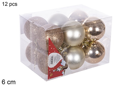 [112692] Pack 12 bolas champanhe brilhantes/foscas/glitter 6 cm