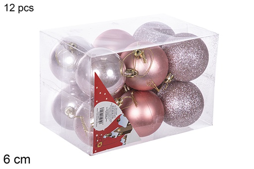 [112693] Pack 12 boules or rose brillantes/mates 6 cm