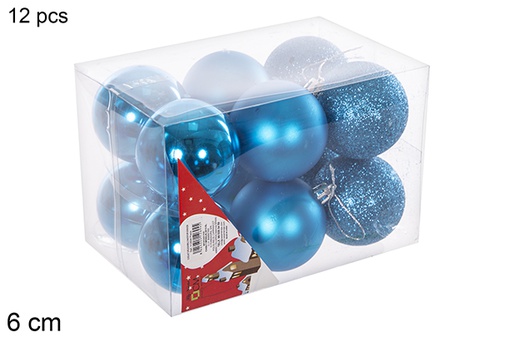 [112694] Pack 12 boules turquoise brillantes/mates 6 cm