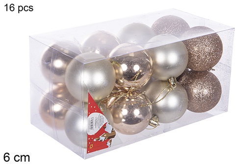 [112700] Pack 16 bolas champanhe brilhantes/foscas/glitter 6 cm