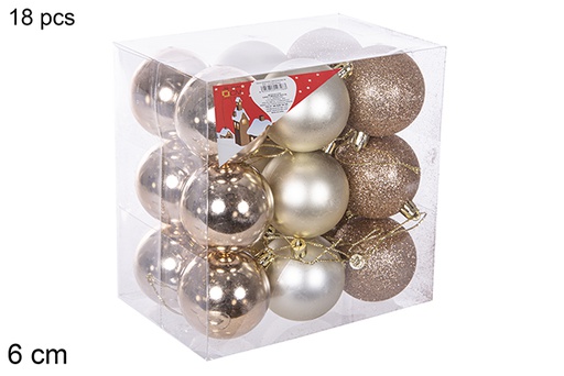 [112708] Pack 18 boules champagne brillantes/mates/à paillettes 6 cm