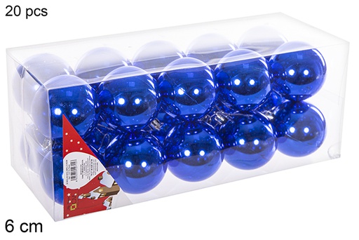 [112715] Pack 20 boules bleues brillantes 6 cm