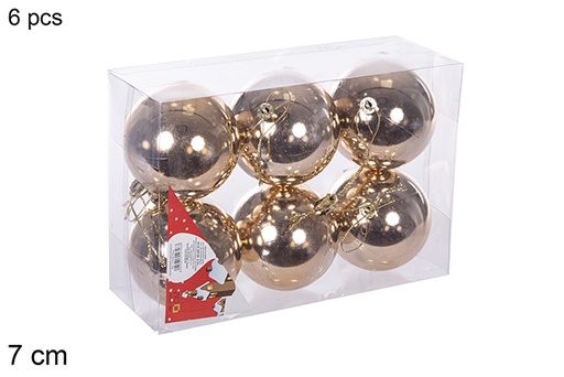 [112720] 6 champagne shiny bauble 7cm