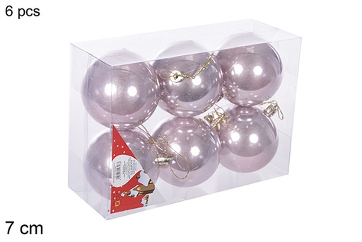 [112721] Pack 6 boules or rose brillantes 7 cm