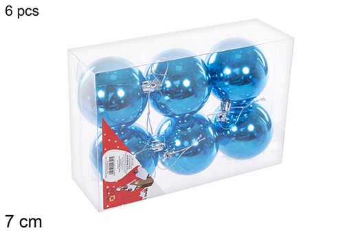 [112722] Pack 6 boules brillantes turquoises 7 cm