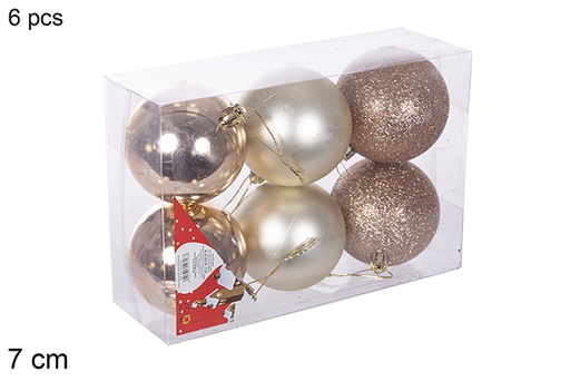 [112724] Pack 6 champagne shiny/matte/glitter bauble 7 cm