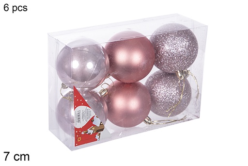 [112725] Pack 6 bolas ouro rosa brilhantes/foscas/glitter 7 cm