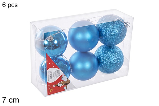 [112726] Pack 6 boules brillantes/mates/à paillettes turquoises 7 cm