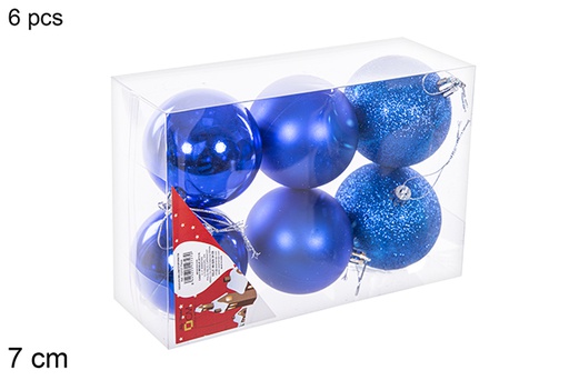 [112727] Pack 6 boules bleues brillantes/mates/à paillettes 7 cm