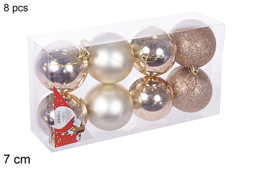 [112732] Pack 8 palline champagne lucide/opache/glitterate 7 cm