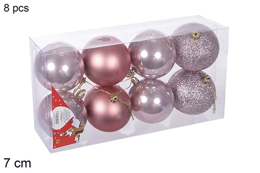 [112733] Pack 8 boules or rose brillantes/mates/à paillettes 7 cm