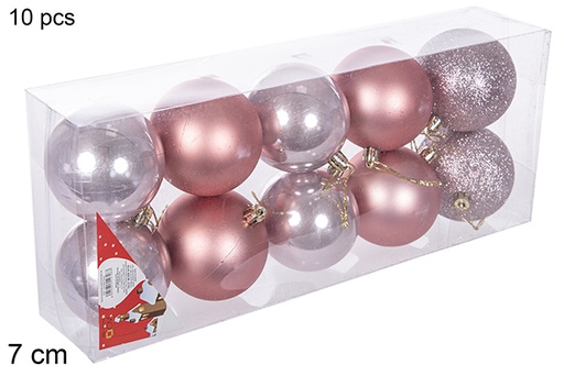 [112741] Pack 10 palline oro rosa lucide/opache/glitterati 7 cm