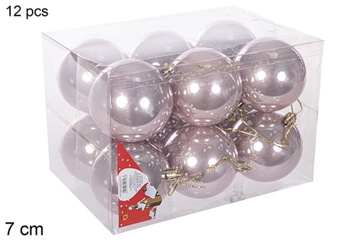 [112745] Pack 12 bolas  ouro rosa brilhantes 7 cm