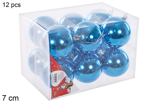 [112746] Pack 12 boules turquoise brillantes 7 cm