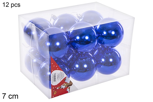 [112747] Pack 12 boules bleues brillantes 7 cm