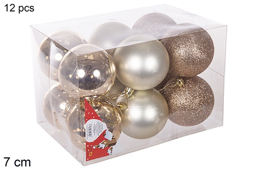[112748] Pack 12 palline champagne lucide/opache/glitterati 7 cm