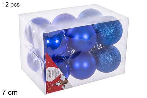 [112751] Pack 12 boules  bleues brillantes/mates/à paillettes 7 cm