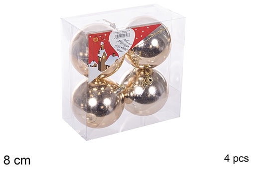 [112752] Pack 4 boules champagne brillantes 8 cm