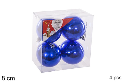 [112755] Pack 4 palline blu lucide 8 cm