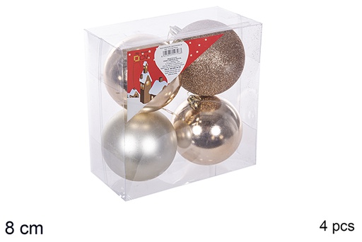 [112756] Pack 4 boules champagne brillantes/mates/à paillettes 8 cm