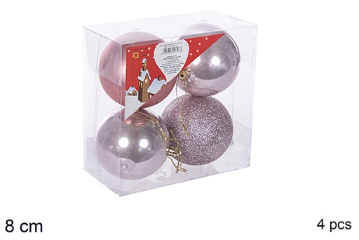 [112757] Pack 4 boules or rose brillantes/mates/à paillettes 8 cm