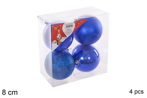 [112759] Pack 4 palline blu lucide/opache/glitterate 8 cm