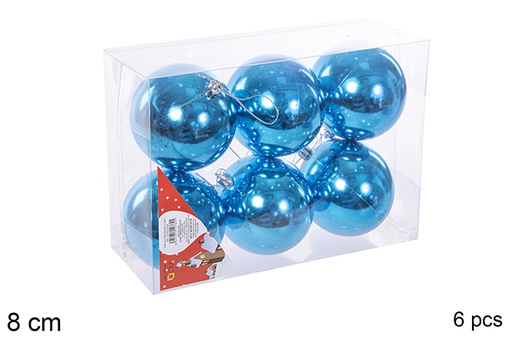 [112762] Pack 6 palline turchese lucide 8 cm