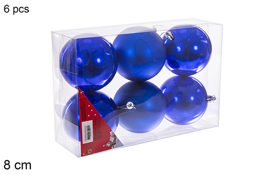 [112767] Pack 6 boules bleues brillantes/mates 8 cm