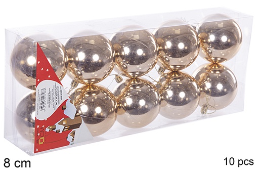 [112776] Pack 10 boules champagne brillantes 8 cm