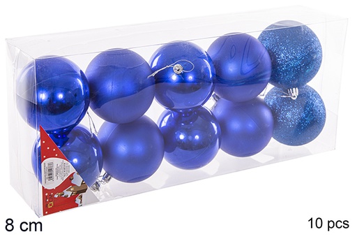 [112783] Pack 10 bolas azul brillo/mate/purpurina 8 cm