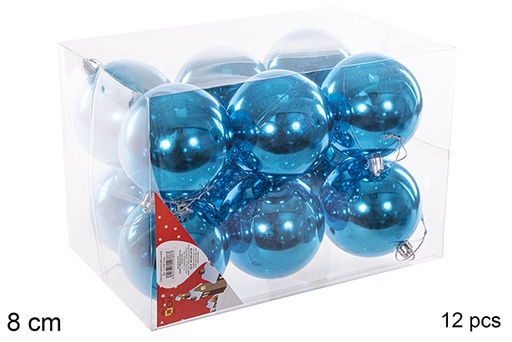 [112786] 12 boules turquoise brillantes 8cm