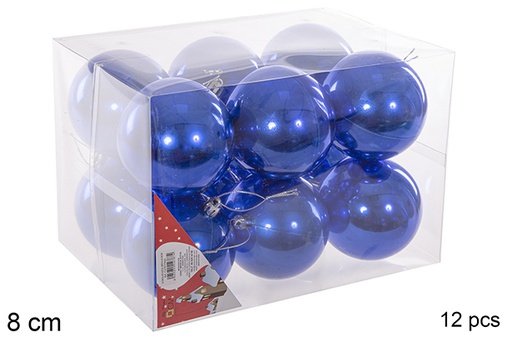 [112787] Pack 12 boules bleues brillantes 8 cm
