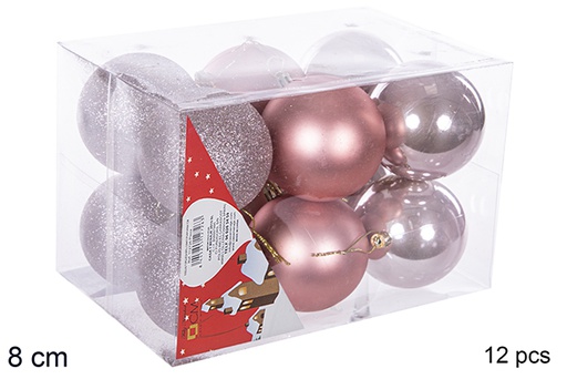 [112789] Pack 12 boules or rose brillantes/mates 8 cm