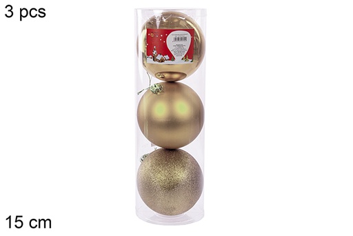 [112792] Pack 3 boules champagne brillantes/mates/à paillettes 15 cm