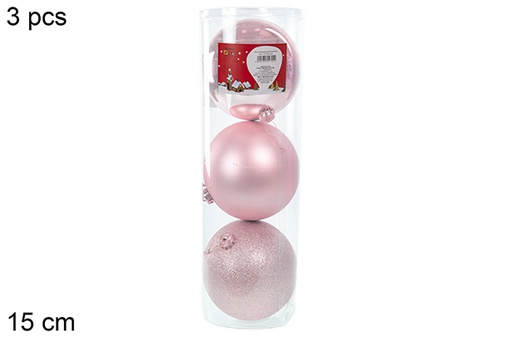 [112793] Pack 3 bolas ouro rosa brilhantes/foscas/glitter 15 cm