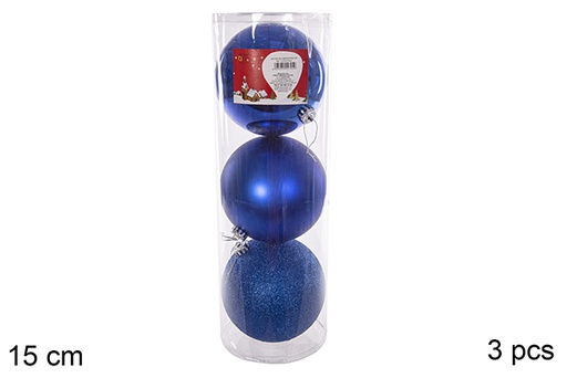 [112795] Pack 3 palline blu lucide/opache/glitterate 15 cm