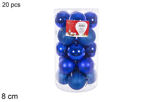 [112799] Pack 20 bolas azul brillo/mate cilindro 8 cm