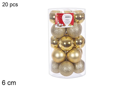[112800] Pack 20 boules dorées brillantes/mates cylindre 6 cm