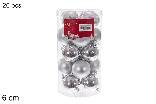 [112801] Pack 20 boules argentées brillantes/mates cylindre 6 cm