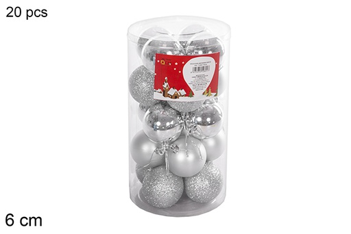 [112801] Pack 20 shiny/matte silver bauble cylinder 6 cm