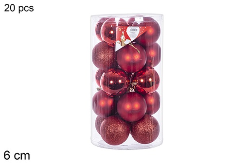 [112802] Pack 20 shiny/matte red bauble cylinder 6 cm