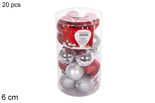 [112805] Pack 20 palline rosse/argento lucide/opache assortite cilindro 6 cm