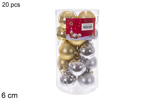 [112806] Pack 20 gold/silver shiny/matte bauble assorted cylinder 6 cm 