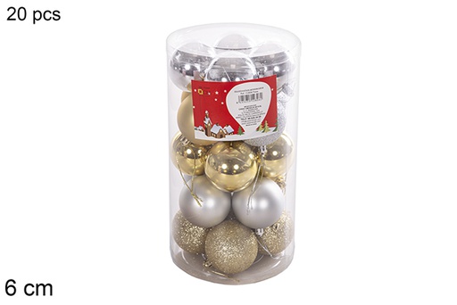 [112806] Pack 20 gold/silver shiny/matte bauble assorted cylinder 6 cm 