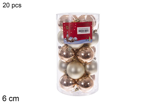 [112808] Pack 20 boules champagne brillantes/mates cylindre 6 cm