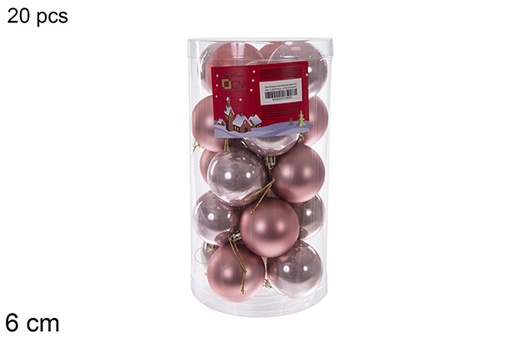 [112809] Pack 20 boules or rose brillantes/mates cylindre 6 cm